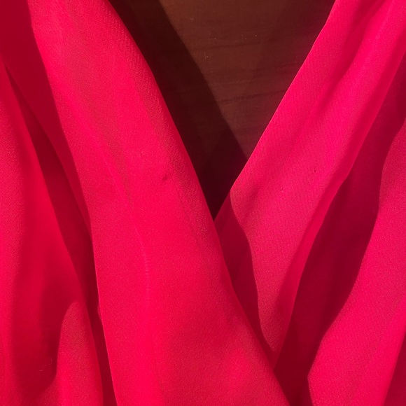 Vintage 70s Lillie Rubin AJ Bari red midi chiffon dress with sparkly floral belt - Picture 4 of 7